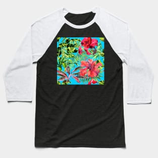 Tropical Background. watercolor tropical leaves and plants Baseball T-Shirt